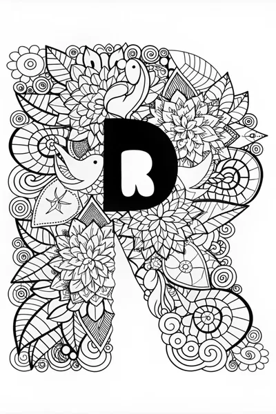Letter R Doodle Coloring Page