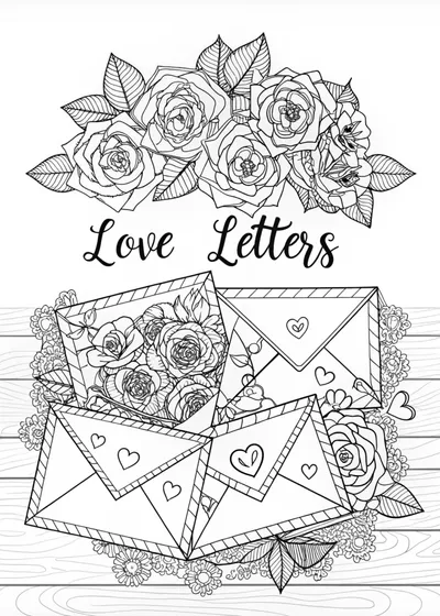 Love Letters and Roses Coloring Page