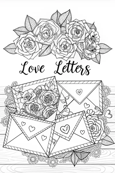Love Letters and Roses Coloring Page