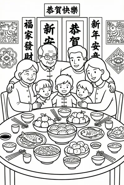 Lunar New Year Feast Coloring Page