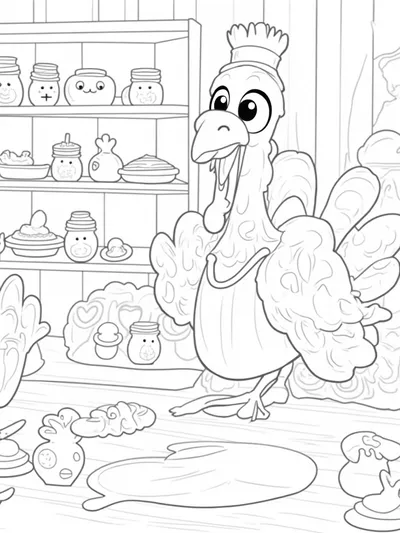 Turkey baking in a magical kitchen