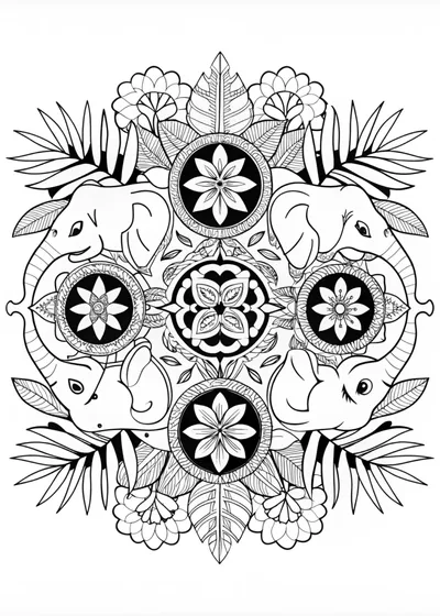 Mandala Jungle: Detailed Animal Coloring Page