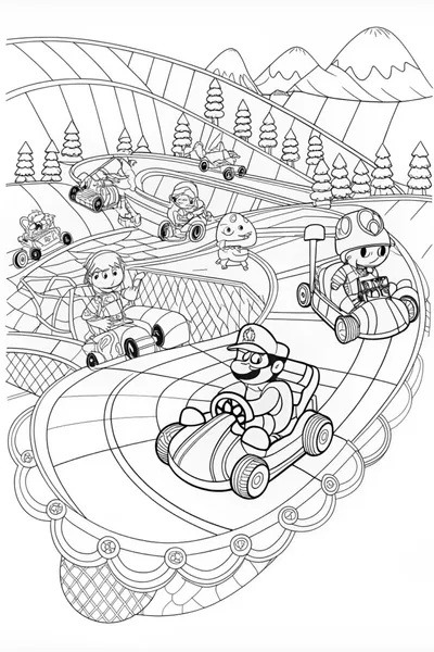 Mario on a Go-Kart Adventure Coloring Page