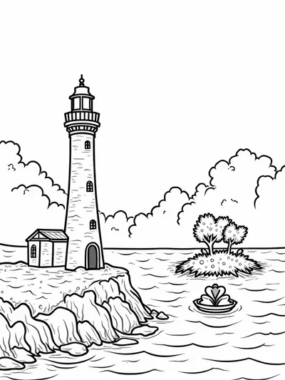 Heart-shaped lighthouse and boats