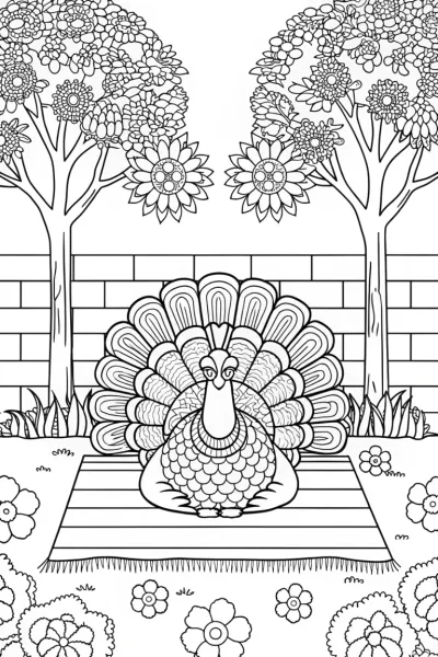 Turkey meditating in a garden