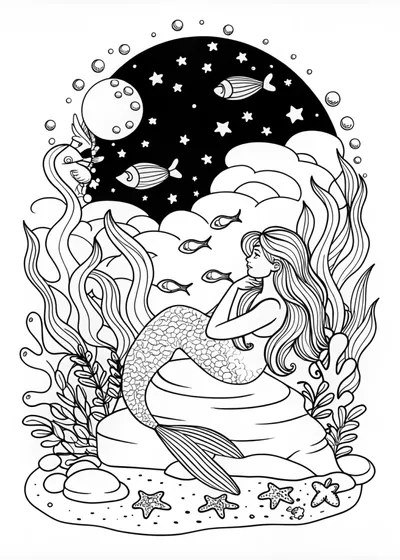 Mermaid Dreaming Under the Starry Sky