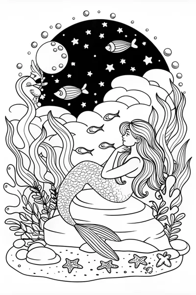 Mermaid Dreaming Under the Starry Sky