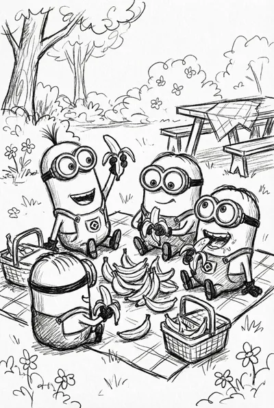 Minions Banana Picnic Coloring Page