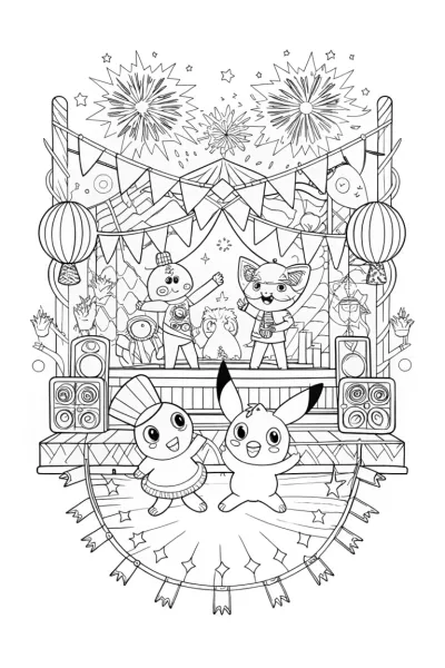 Dancing Pokémon Festival Coloring Page