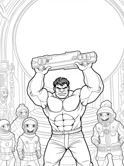 Hulk lifting a spaceship panel