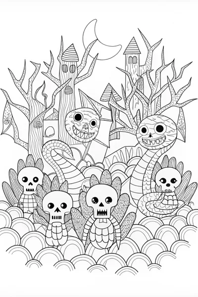 Monstrous Skeletons: Nightmarish Creatures Coloring Page