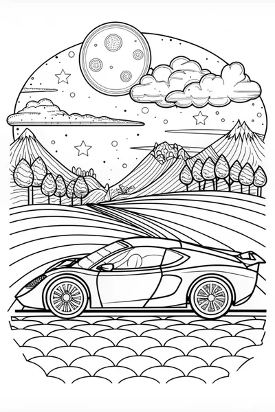 Moonlit Supercar Adventure Coloring Page