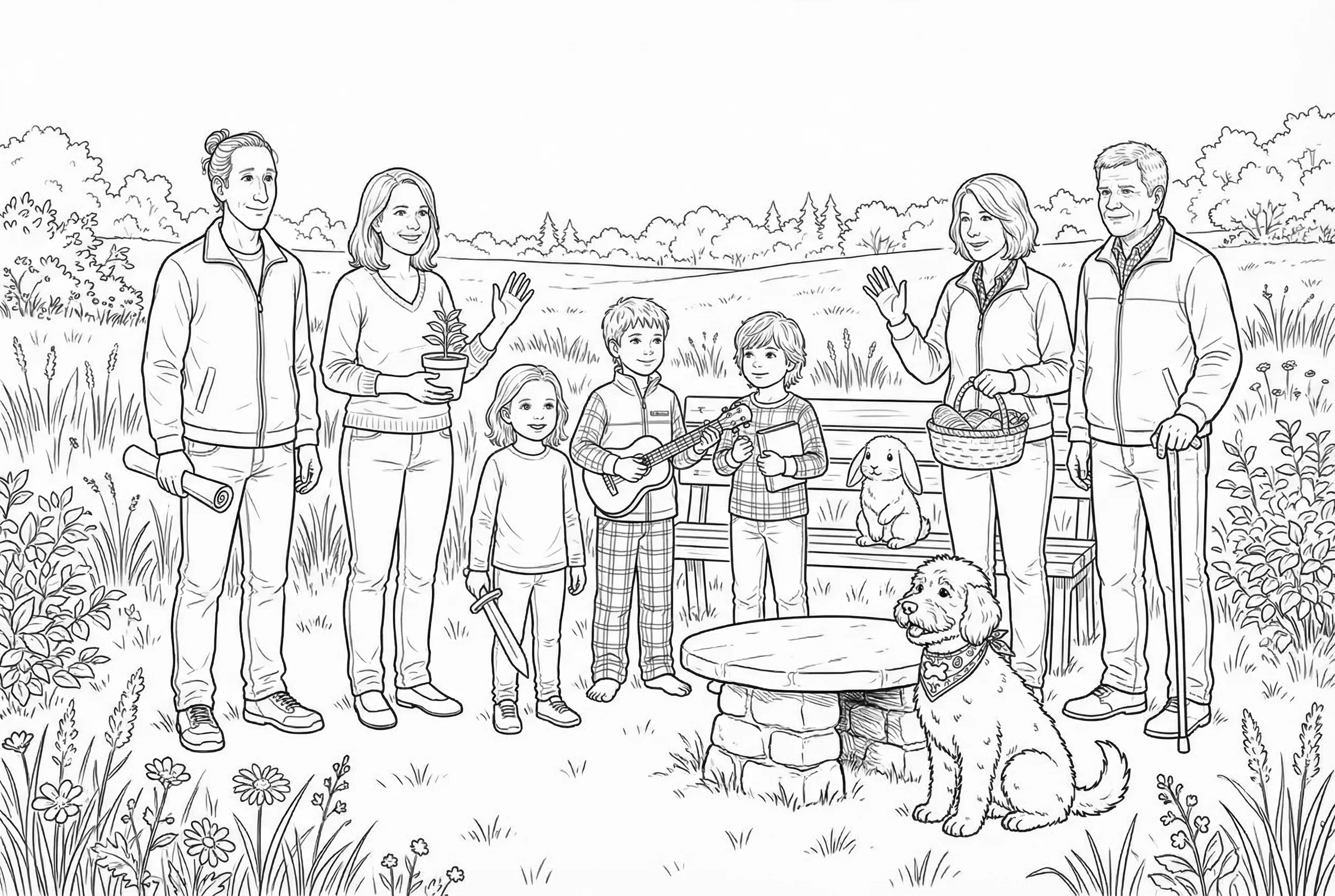 Large scene showing many consistent characters together