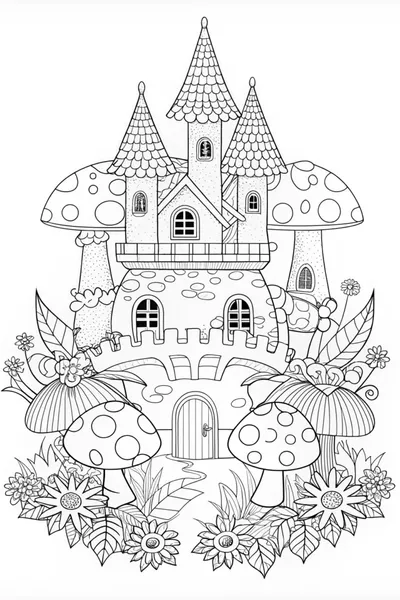 Enchanted Mushroom Castle Coloring Page