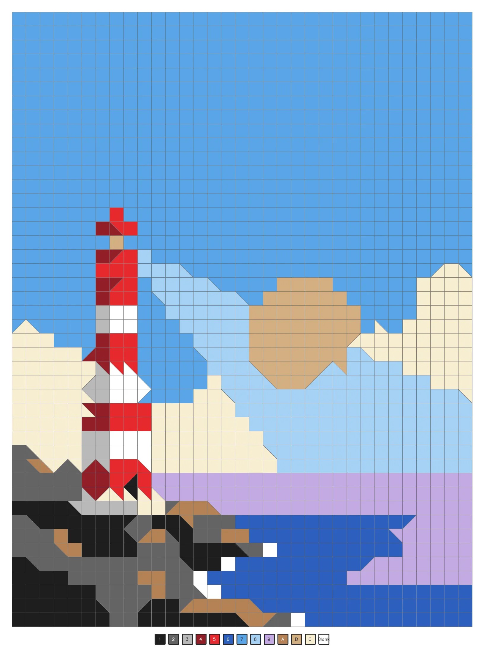Answer key: a red and white lighthouse on a rocky shore