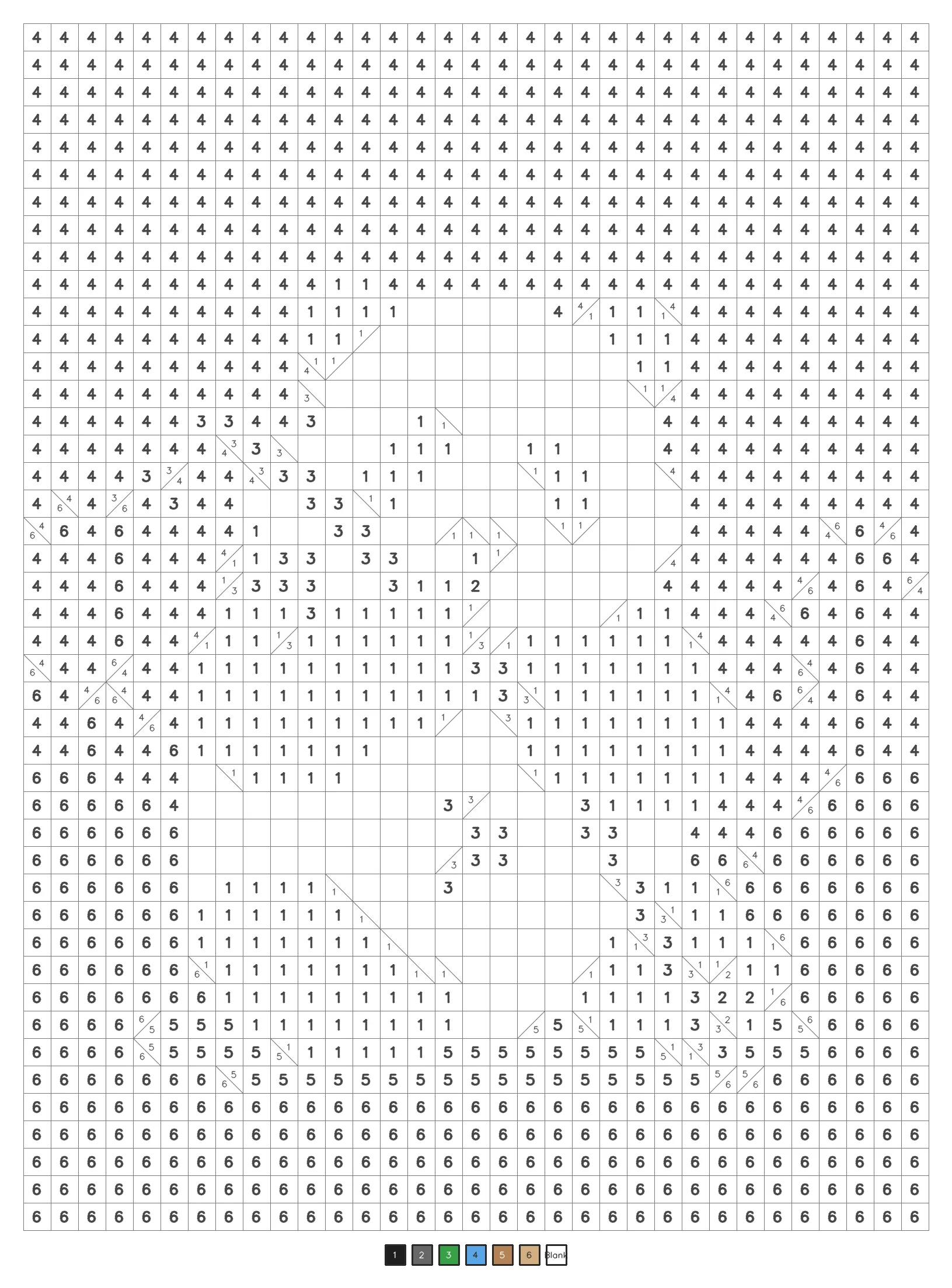 Mystery color by number puzzle 19, a classic level coded grid