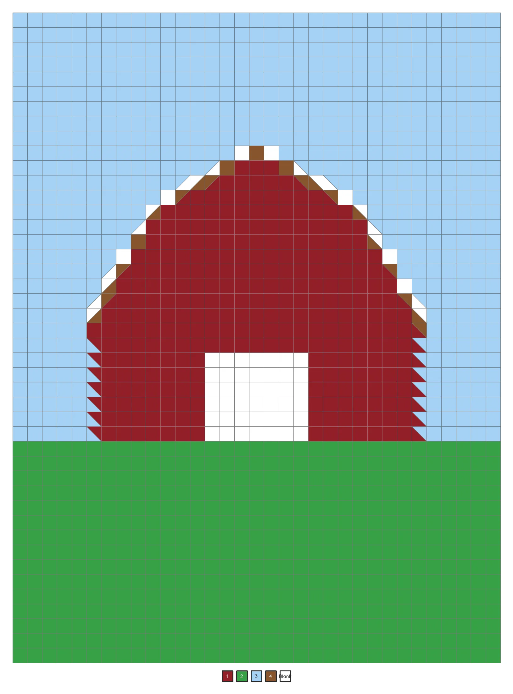 Answer key: a red barn in a green field