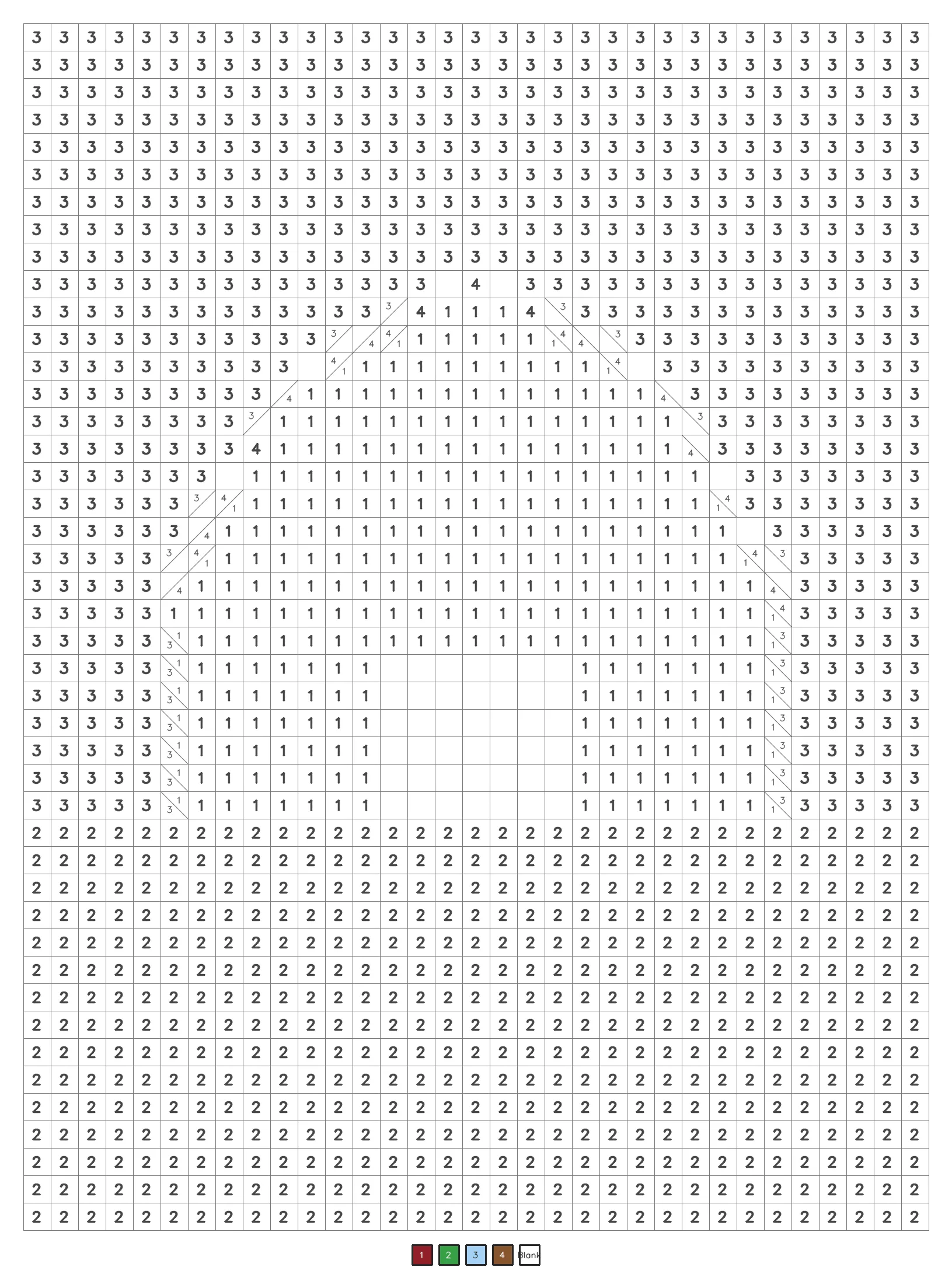 Mystery color by number puzzle 21, a classic level coded grid