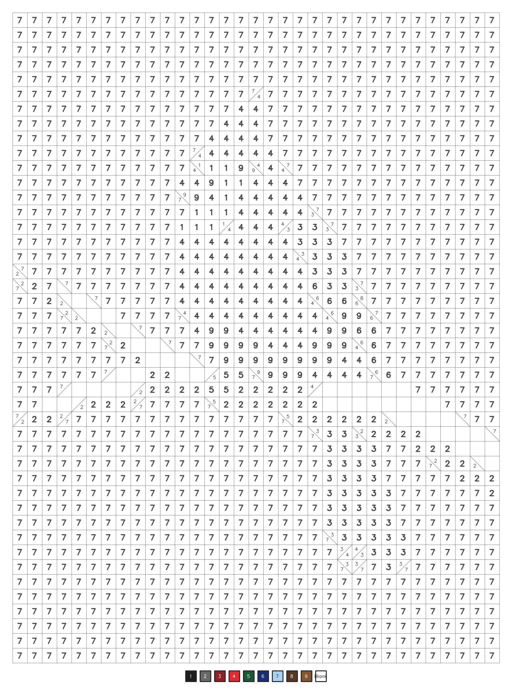 Mystery color by number puzzle 22, a classic level coded grid