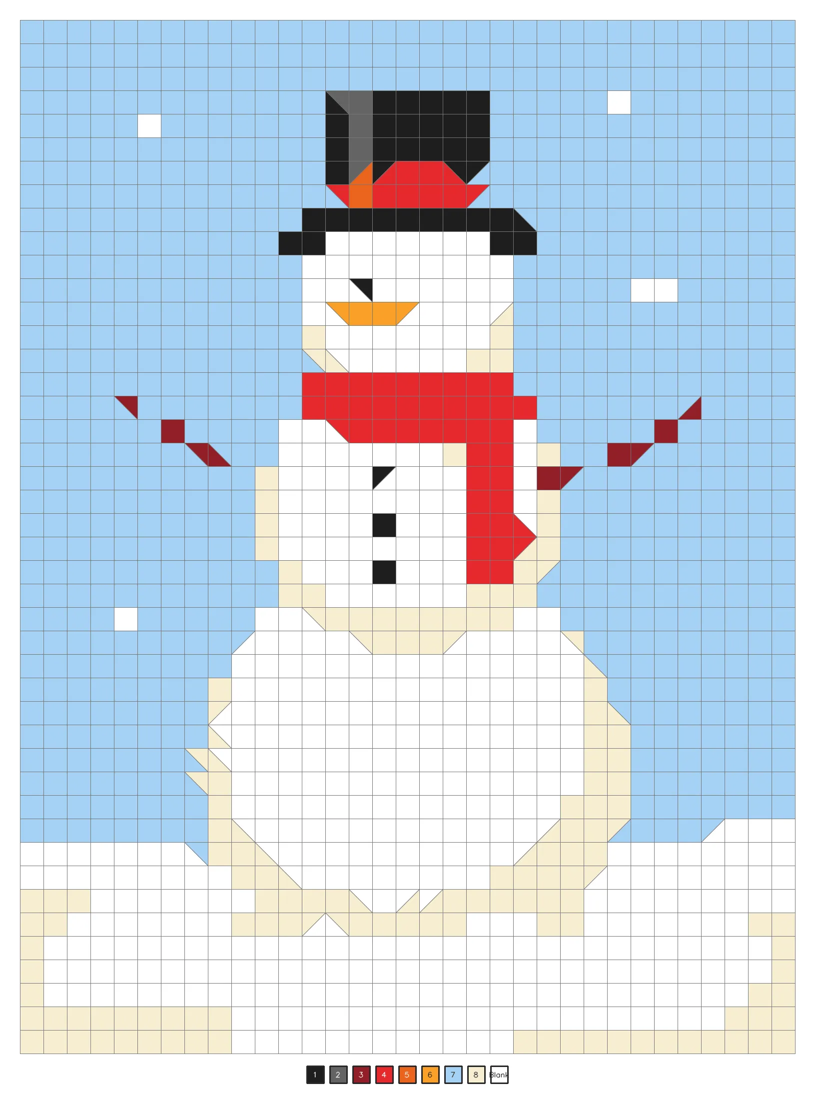 Answer key: a snowman with a red scarf and a top hat