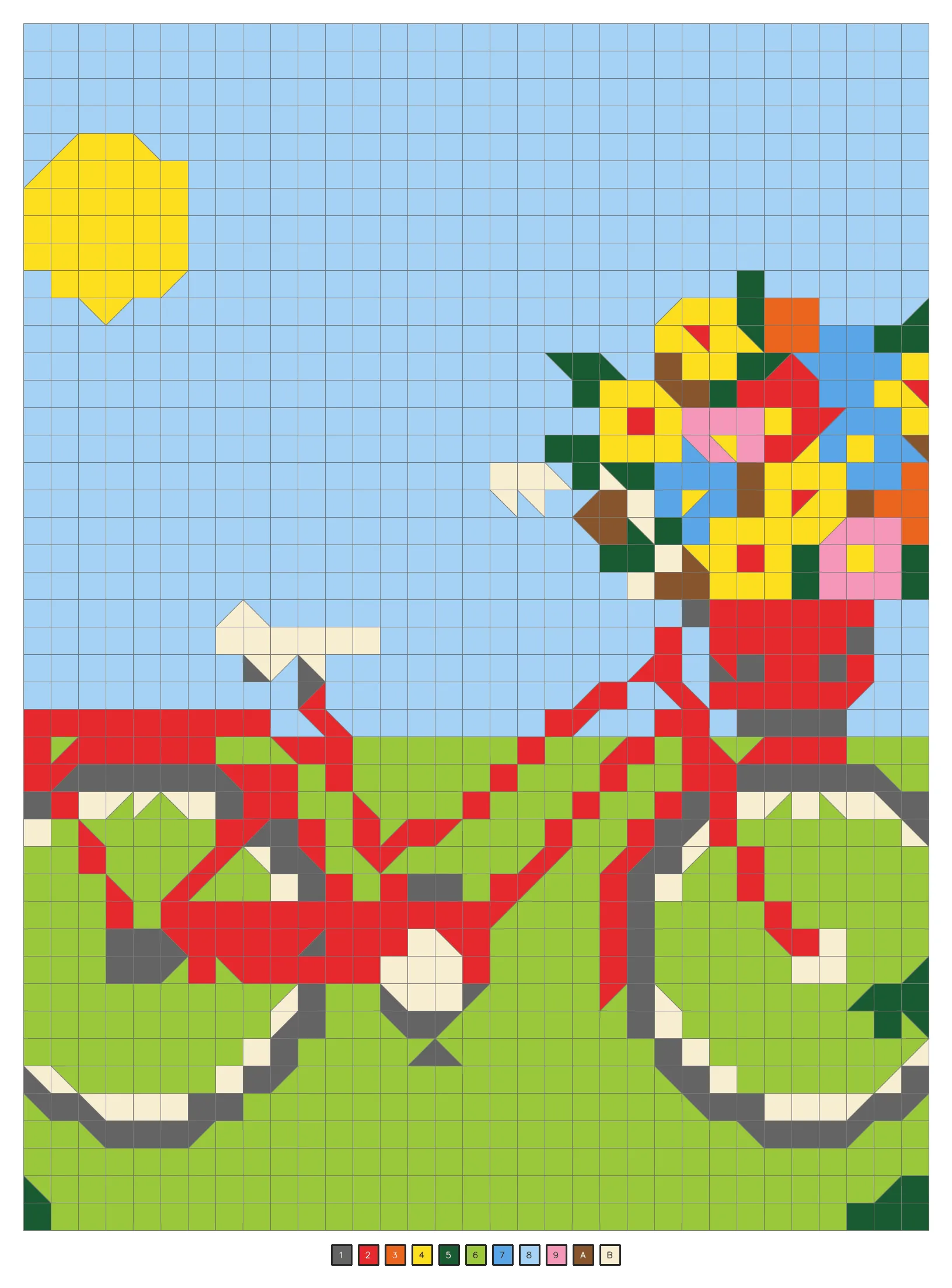 Answer key: a red bicycle with a basket of flowers