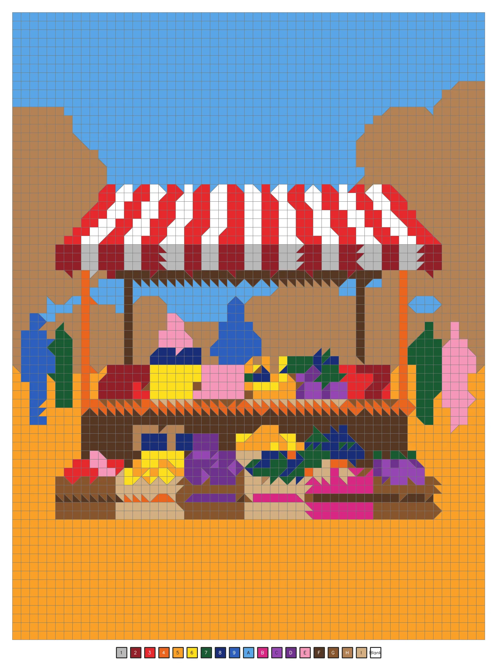 Answer key: a farmers market stall with fruit and vegetables