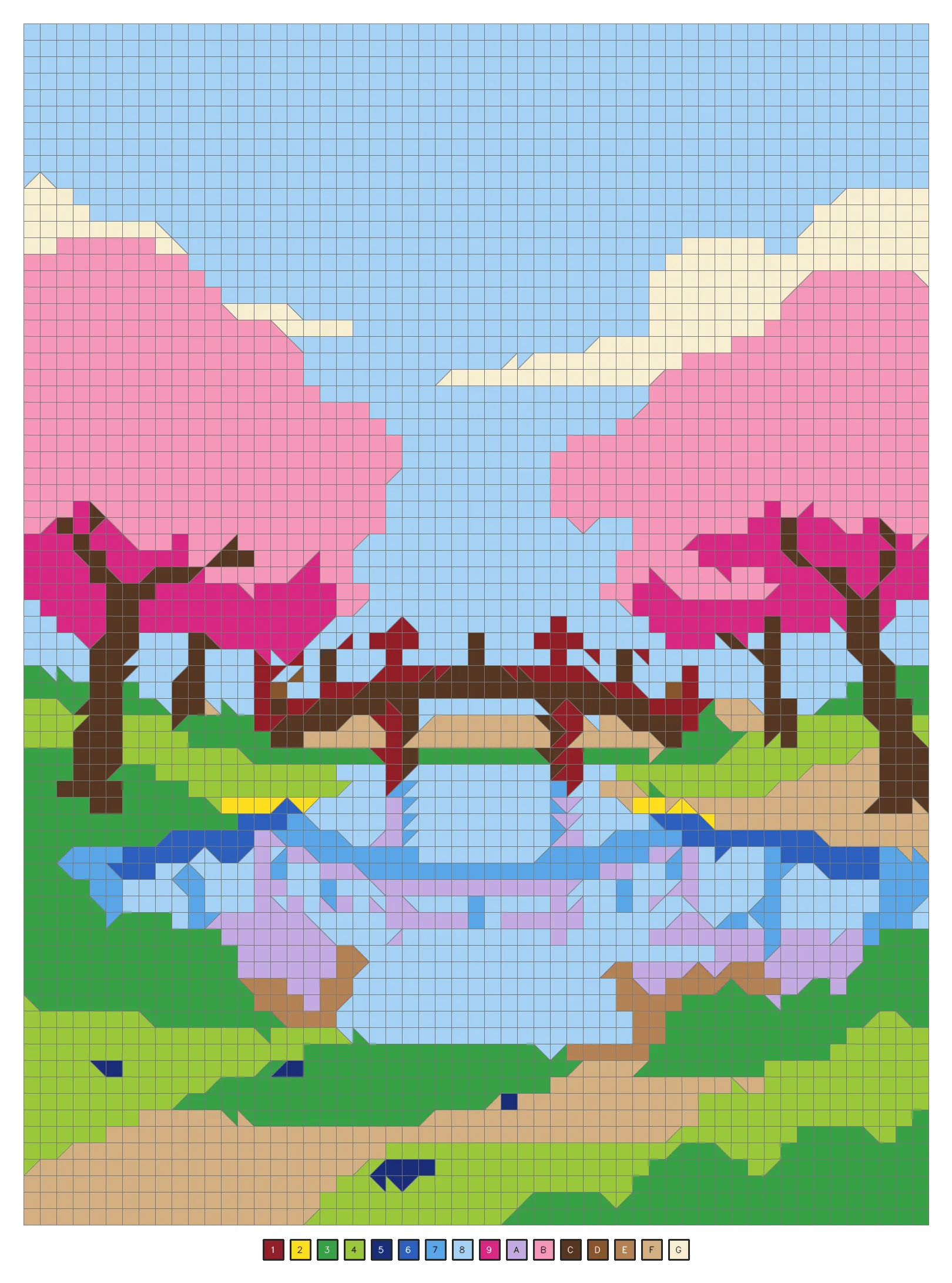 Answer key: a red bridge between cherry blossom trees