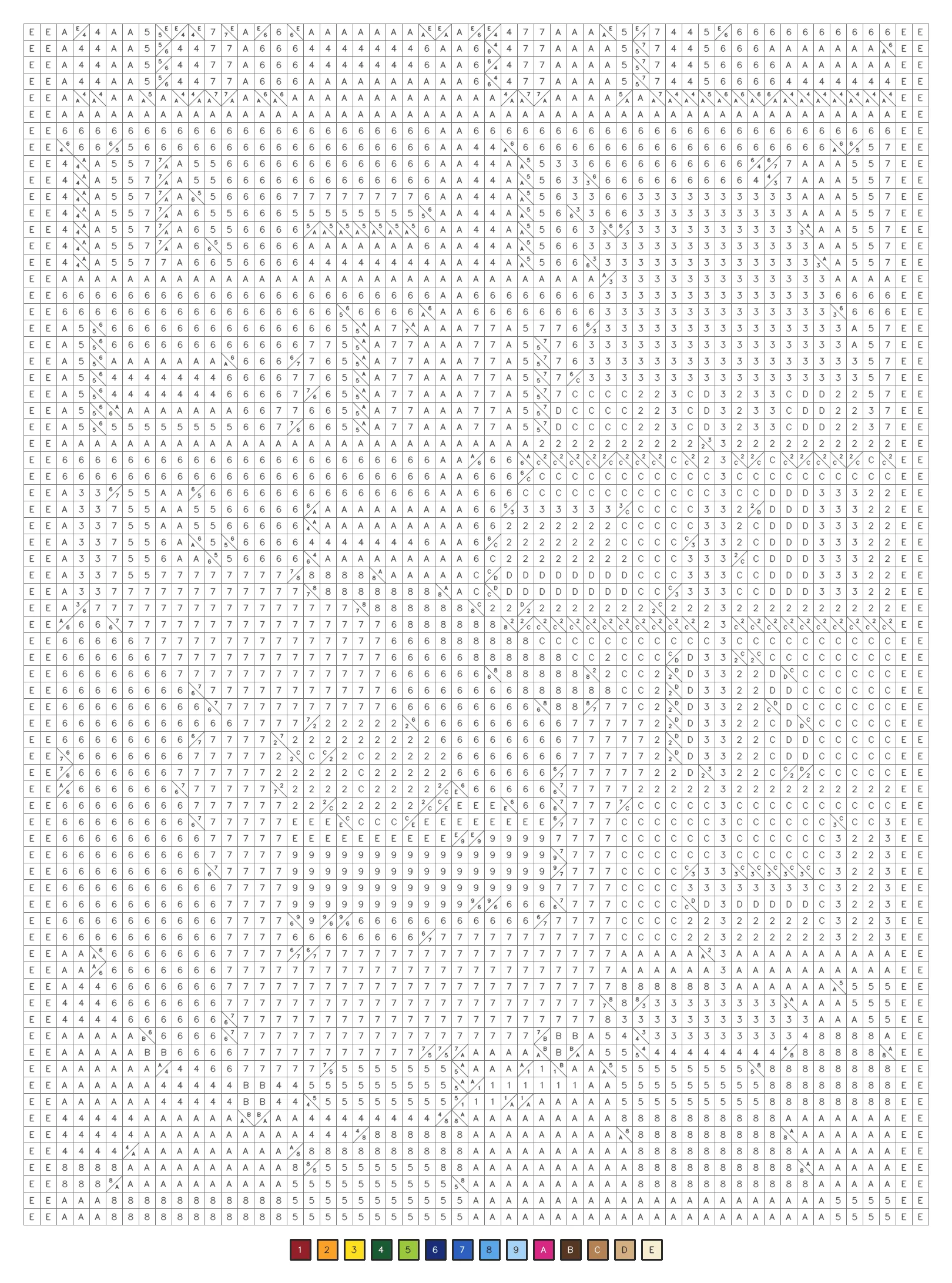 Mystery color by number puzzle 38, a expert level coded grid