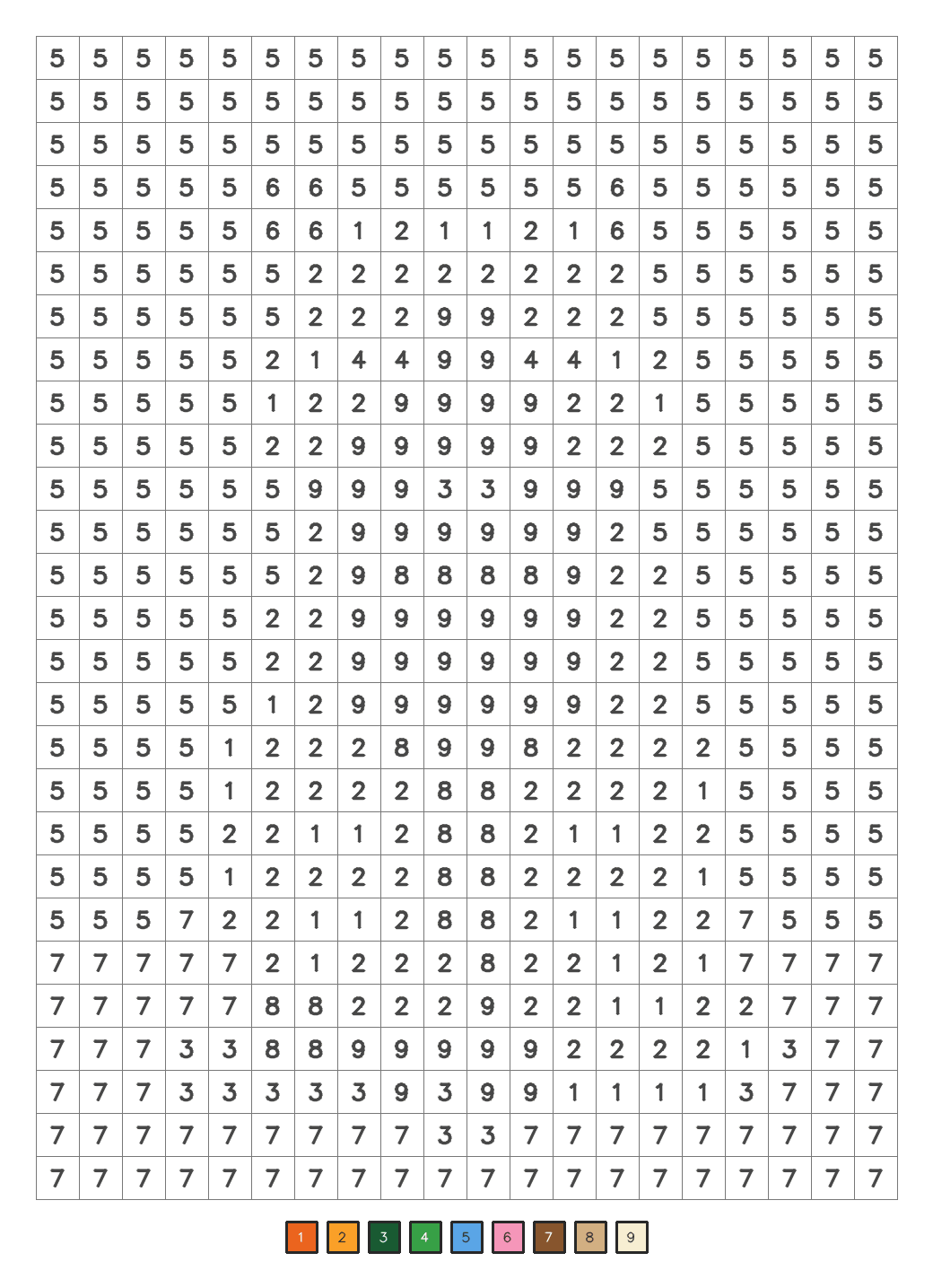 A blank mystery color by number puzzle with a coded grid