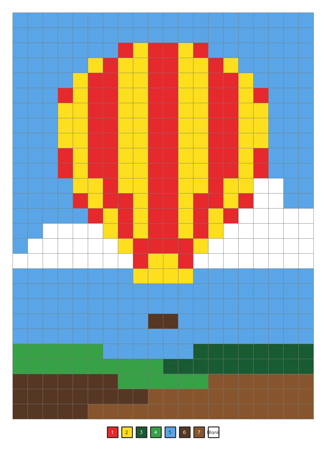 Answer key revealing a red and yellow hot air balloon