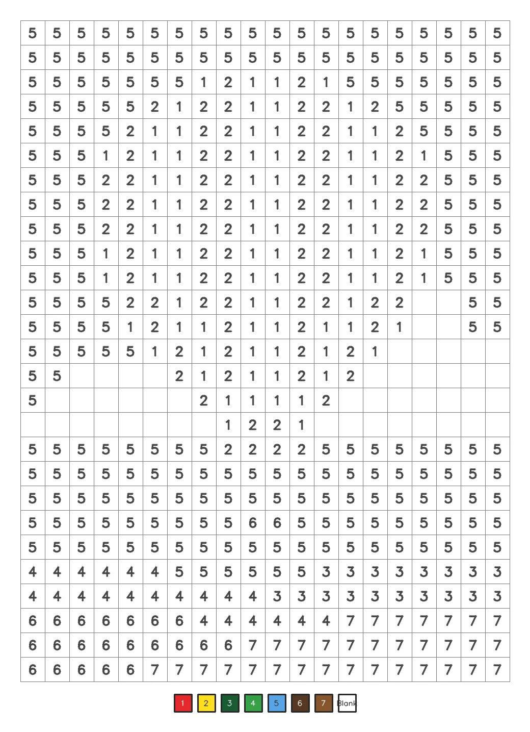 Mystery color by number puzzle 3, a kids level coded grid
