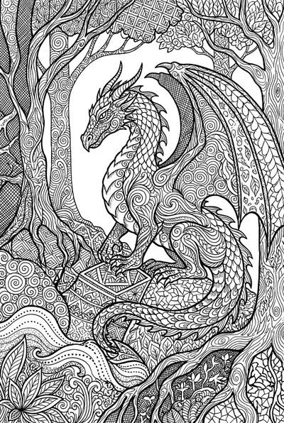 Mystical Dragon’s Treasure Coloring Page