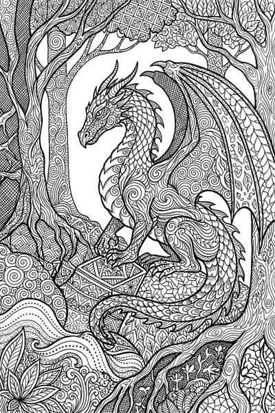 Mystical Dragon’s Treasure Coloring Page