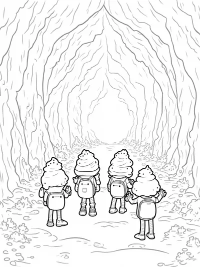 Ice cream characters exploring a cave