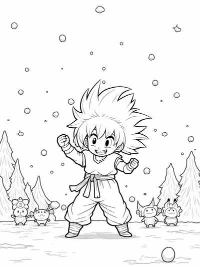 Goku snowball fight with aliens