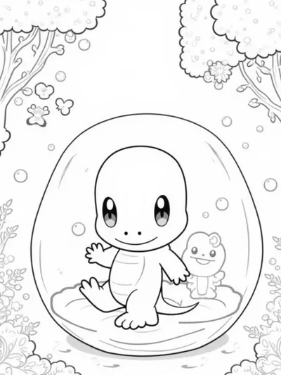 Charmander floating in a bubble