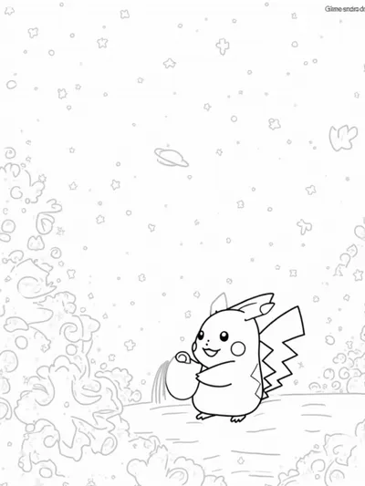 Pikachu watering cosmic flowers