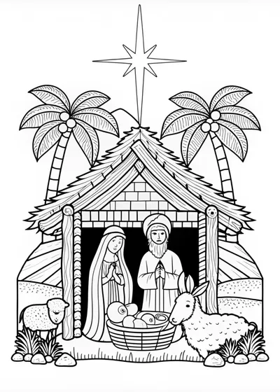 Nativity Scene with Baby Jesus Coloring Page