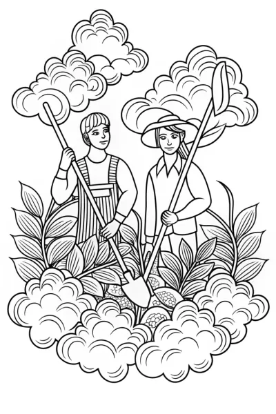 Steve and Alex gardening in clouds