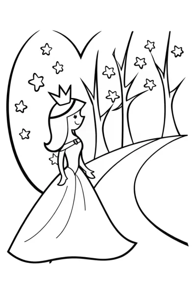 Princess and the Starry Night Path Coloring Page
