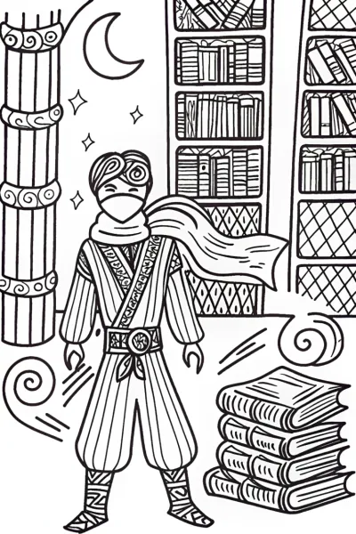 Ninja exploring the magical library