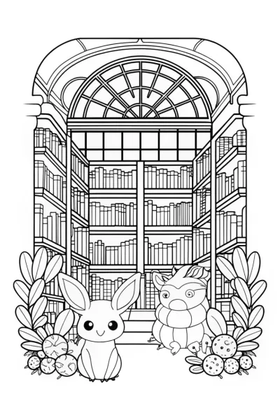 Arceus and legendary Pokémon in a library