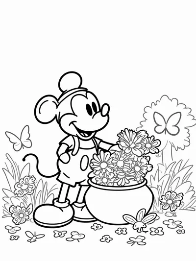 Mickey Mouse in a flower garden