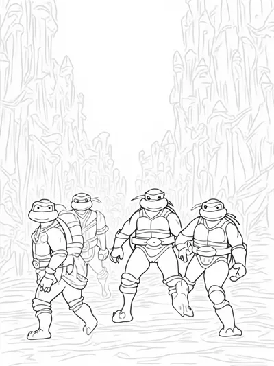 Teenage Mutant Ninja Turtles in a cavern