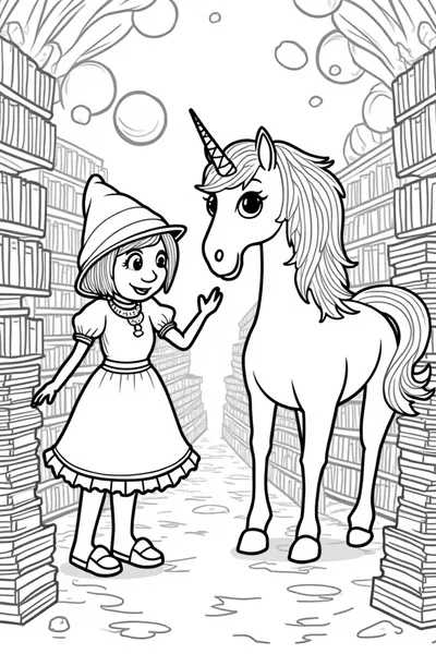 Unicorn in the enchanted bookstore