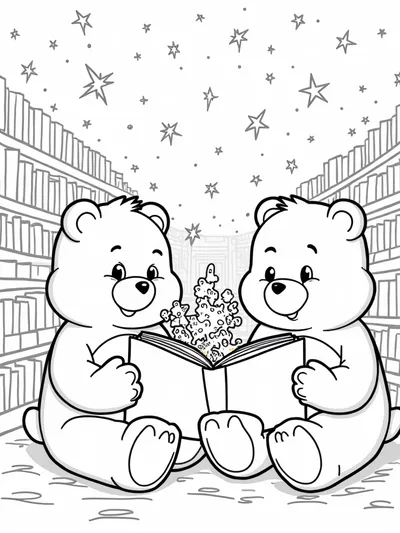 Care Bears exploring a dream library