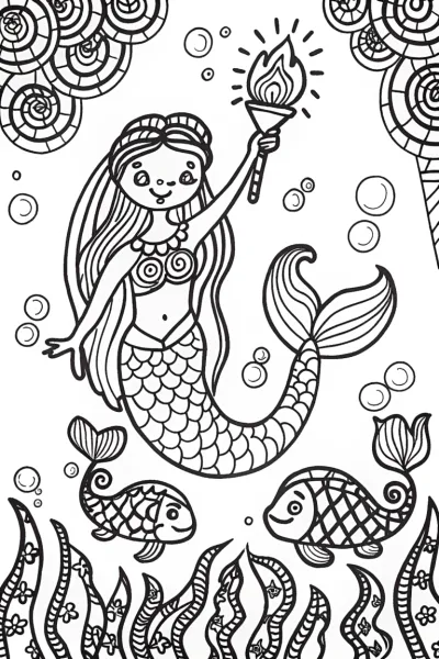 Mermaid Festival of Lights Coloring Page