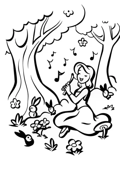 Belle’s Enchanted Music Circle Coloring Page