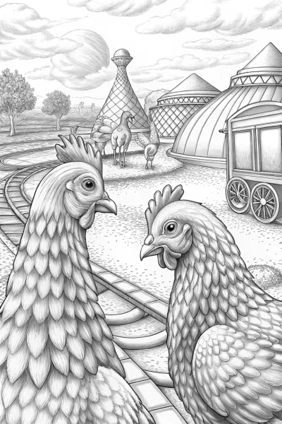 Chickens leading a time travel tour