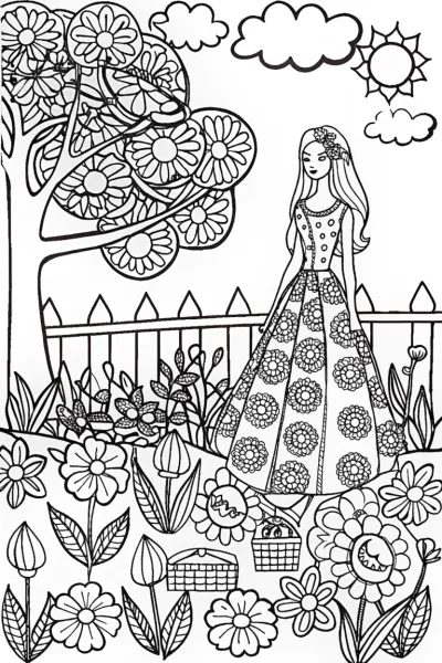 Barbie’s Magical Garden Adventure Coloring Page